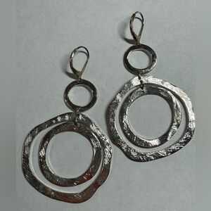 Triple Loop Hammered Silver Drop Earrings
